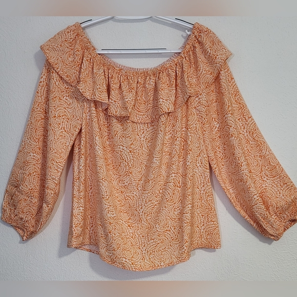 Michael Kors Orange Ruffled Blouse with Long Sleeves - Picture 1 of 5